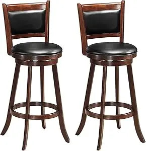 Pair Bar Stools With 360 Degree Swivel Leather Upholstery