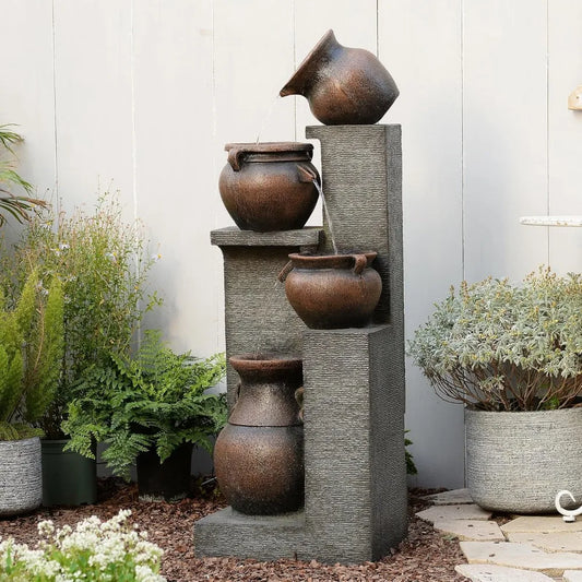 Cascading Modern Water Fountain with Warm Lights for Garden