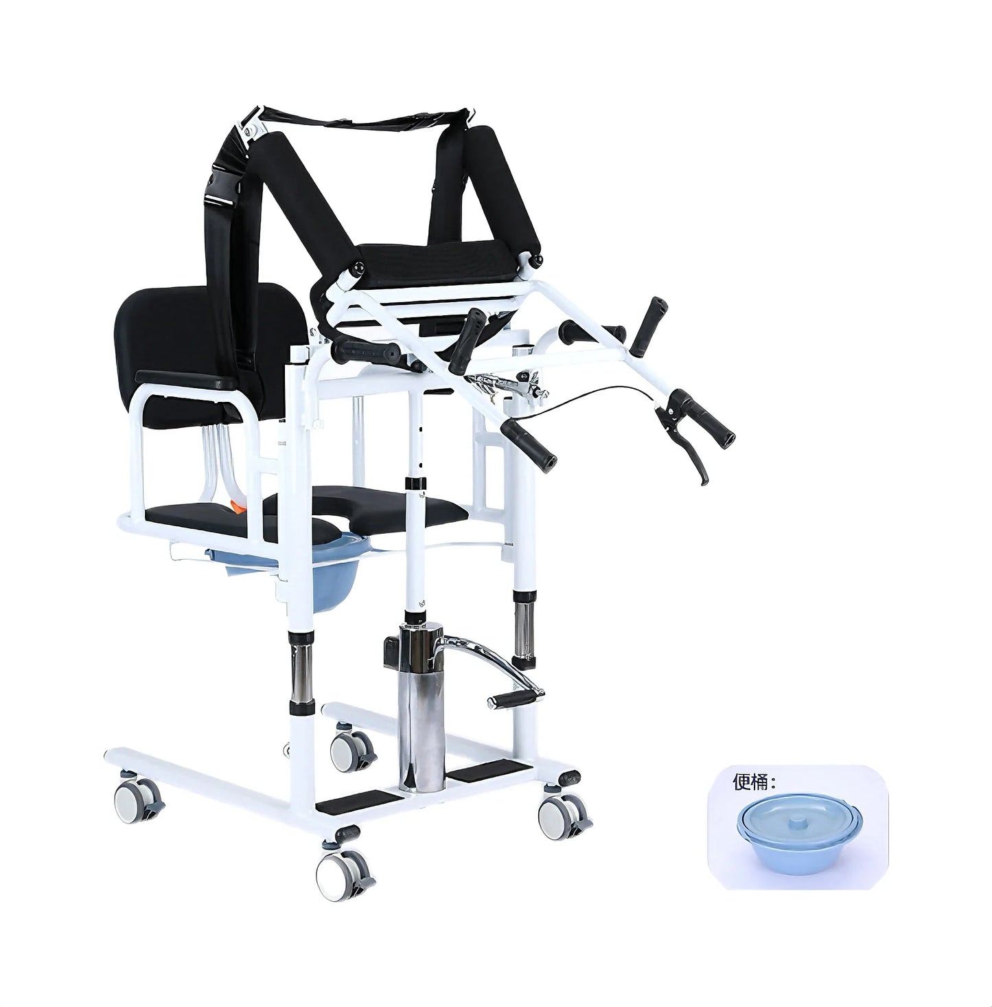Patient Lift Chair, Metal Adjustable Height Transport Wheelchair, Elderly Transfer Lift, Home Nursing Toilet Transfer Chair
