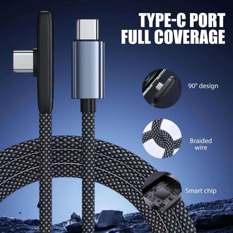 90 Degree USB Type C Cable 100W Quick Charging Data Transfer Cables Portable Right Angle USB-C Wire for IPhone Samsung Xiaomi