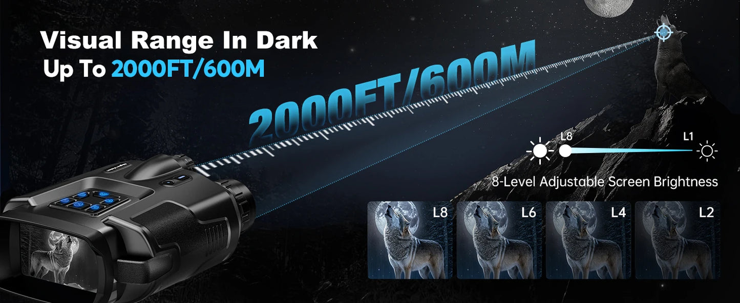 USB Rechargeable 4K Night Vision Binoculars 600m HD 8X Digital Zoom 5000mAh 3inch Screen Infrared VisionNight Goggle