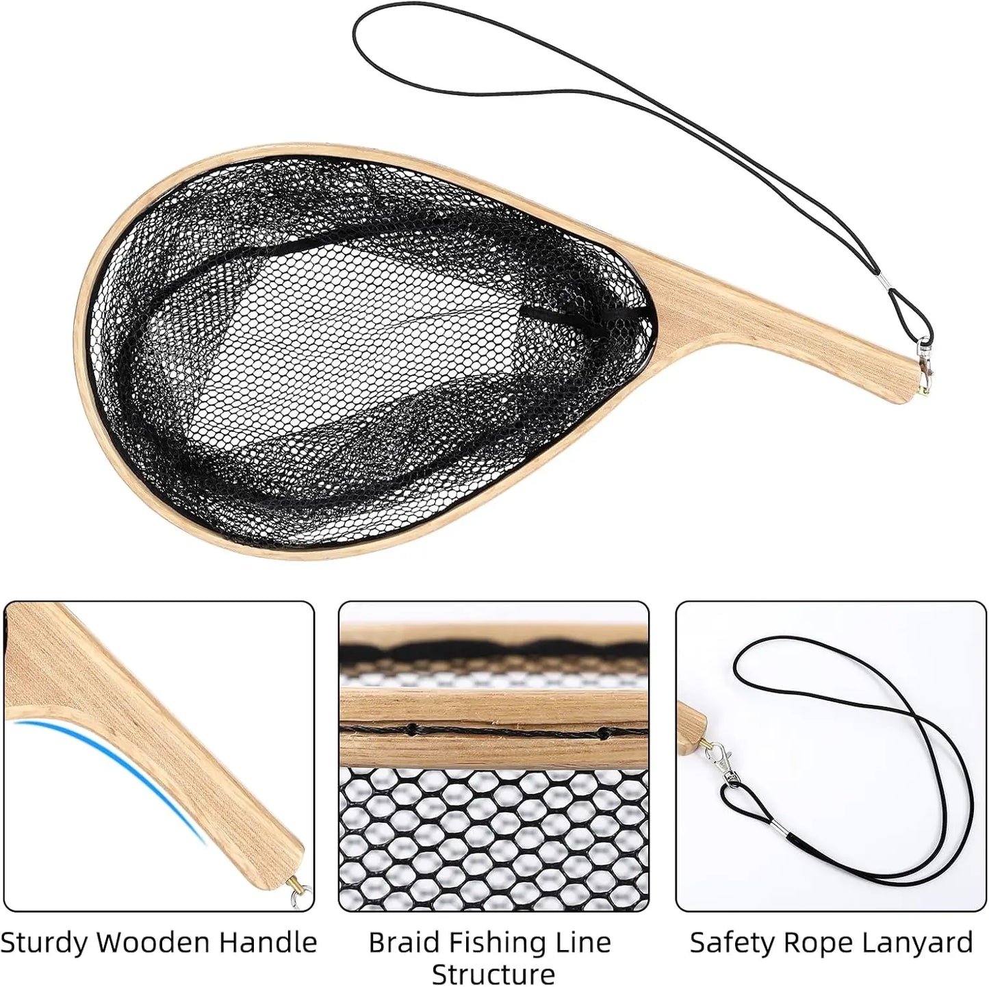 Wooden Fishing Nets with Handles Super Light Fishing Net Cast Net Tackle for Trout Bass Pike Fishing Tools Fly Fishing Lure Micro Fishing Stream Perch Small Net