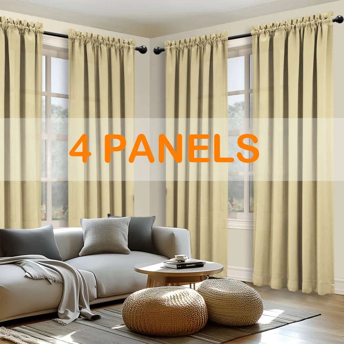 4pcs Light Filtering Curtains - Elegant Colour Fade-Resistant Polyester with Rod Pocket Design, Perfect for Living Room, Bedroom
