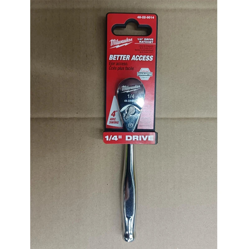 Milwaukee 48-22-9014 1/4" Drive Ratchet Wrench Arc Swing Slim Head Better Access Hand Tool for Home DIY Mechanical Work