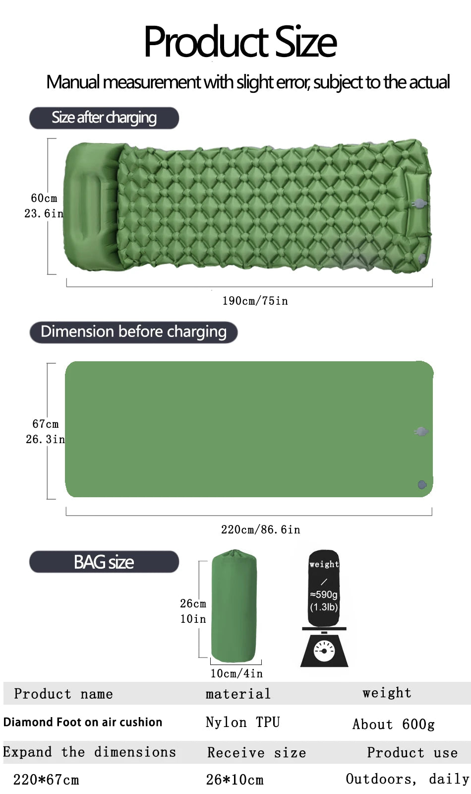 Outdoor Camping Sleeping Pad Folding Sleep Mat Beach Inflat Mattress with Pillows Ultralight Air Mat Travel Hiking