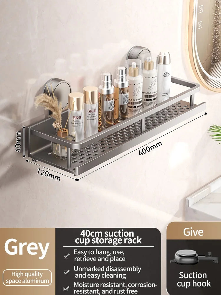 No Drill Suction Cup Suction Bathroom Rack Bathroom Shelf Toilet Space Aluminum Hanging Rack Bathroom Organizer Hang On The Wall