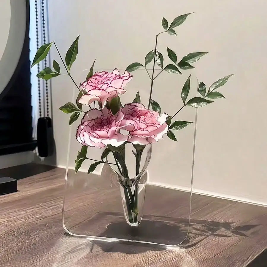 Clear Acrylic Flower Vase Modern Decorative Home Desk Decor