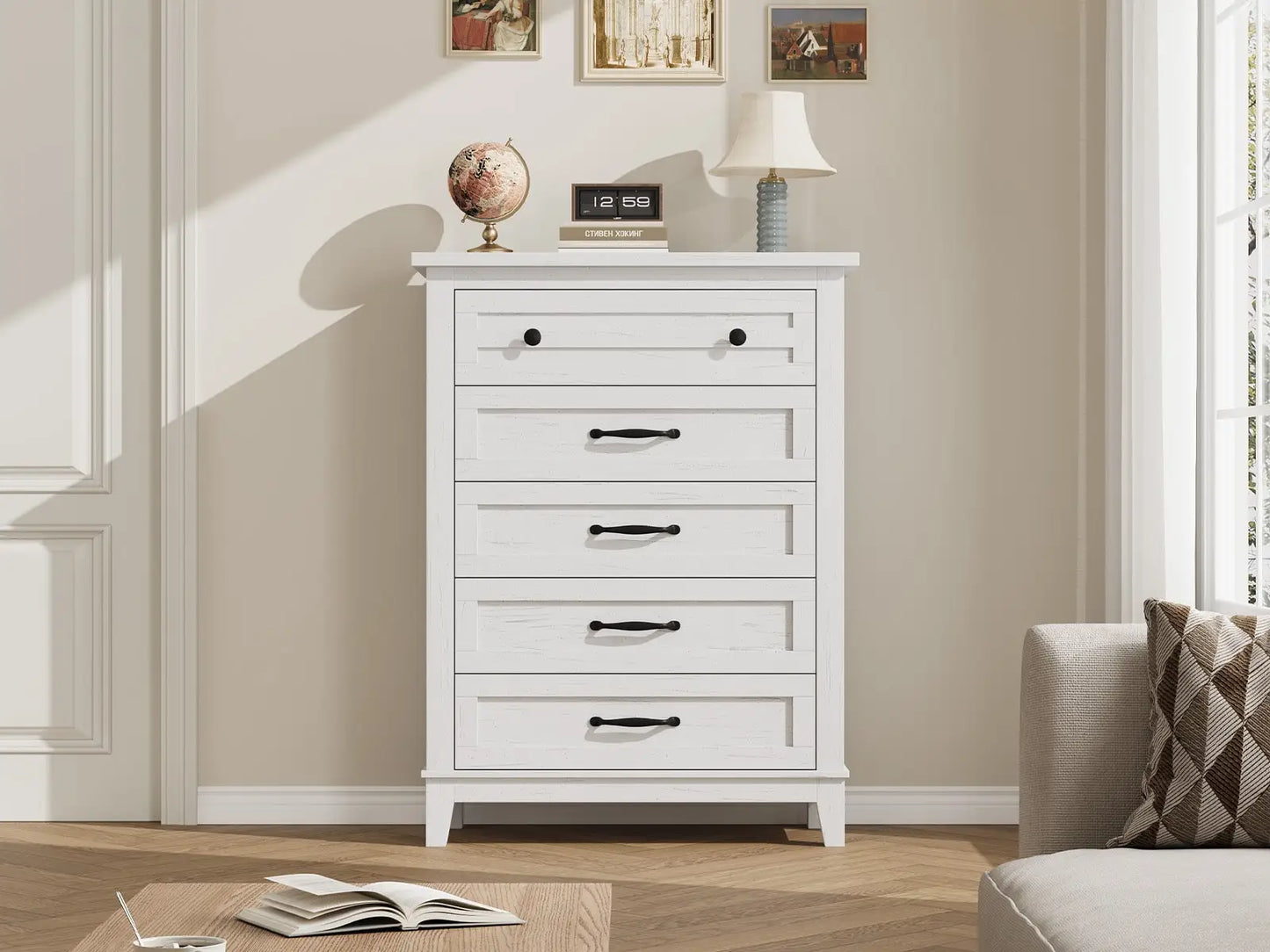 5 Dresser for Bedroom, 41.3 in Tall Vertical Drawer Dresser with Large Storage, Freestanding Wooden Closet Chest for Bedroom, Living Room