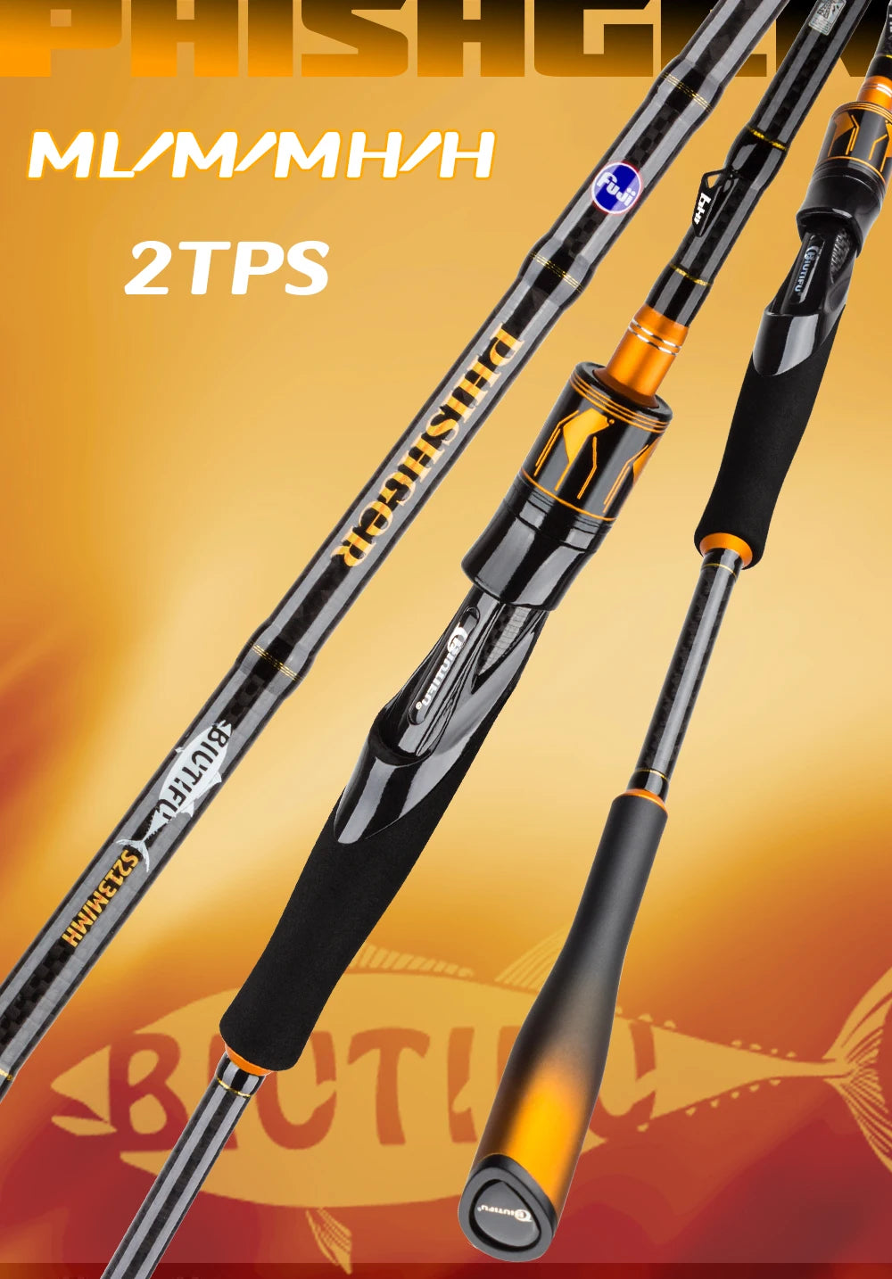 BIUTIFU Spinning Casting 2Tips Fishing Rods 1.8m 1.98m 2.1m 2.25m 2.4m 2.55m 2.7m Fuji Guide 2 Sections T1000 Carbon Baitcasting 7-80g Lure Bass Pike Fast Surf Pole