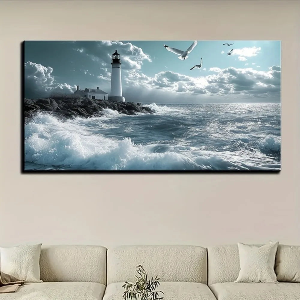 Ocean Beach Wall Art Seagull And Wave Pinewood Frame