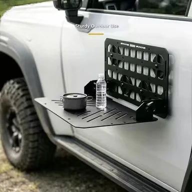 Heavy Duty Metal Foldable MOLLE Car Side Hanging Tray Off-Road SUV Camping Picnic Outdoor Travel Storage Serving Desk Gear Rack