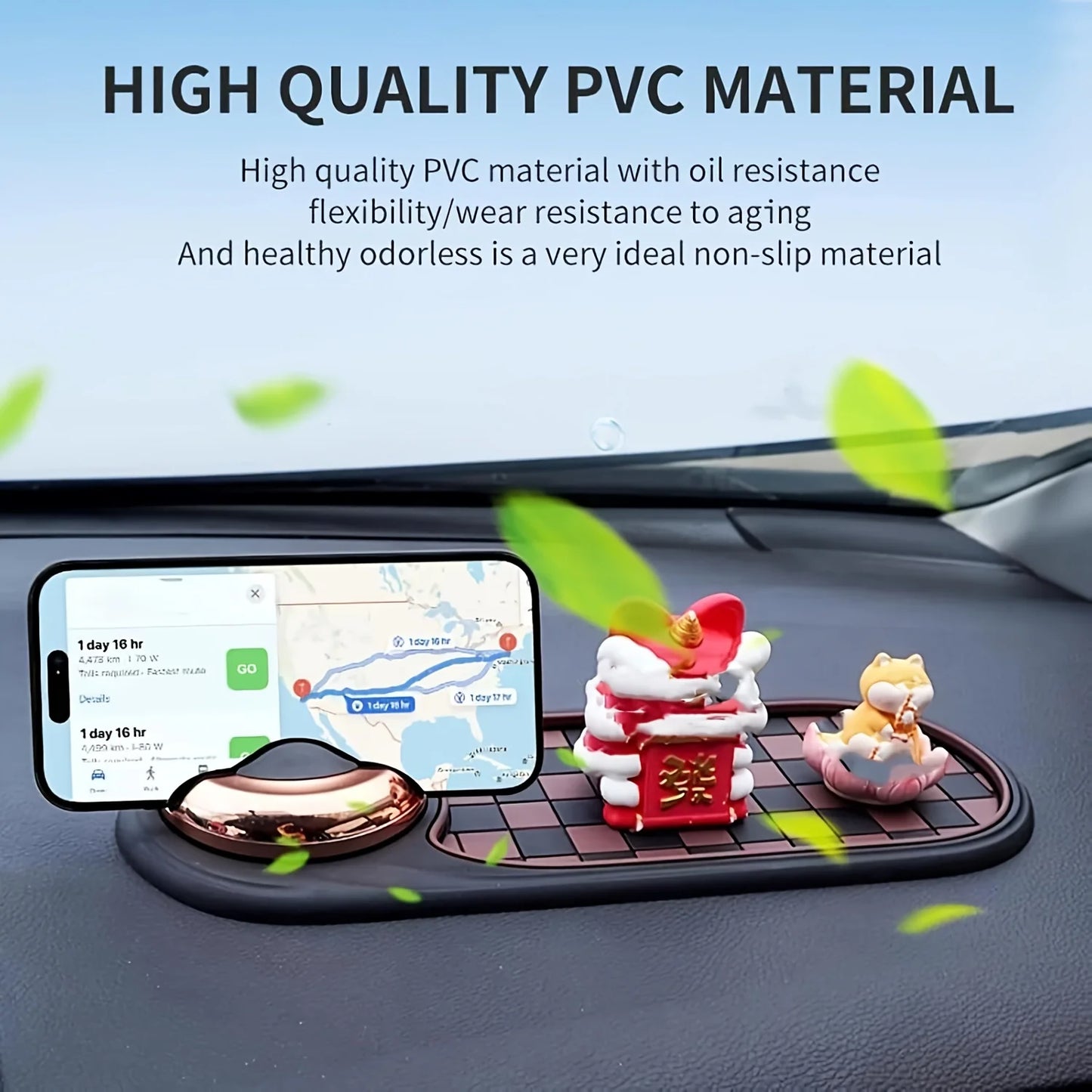 360 ° rotatable car anti-skid pad with phone holder and parking number - anti-skid dashboard manager for storing keys, phones and navigation, durable black car interior design, car phone holder, navigation aids, fun design,