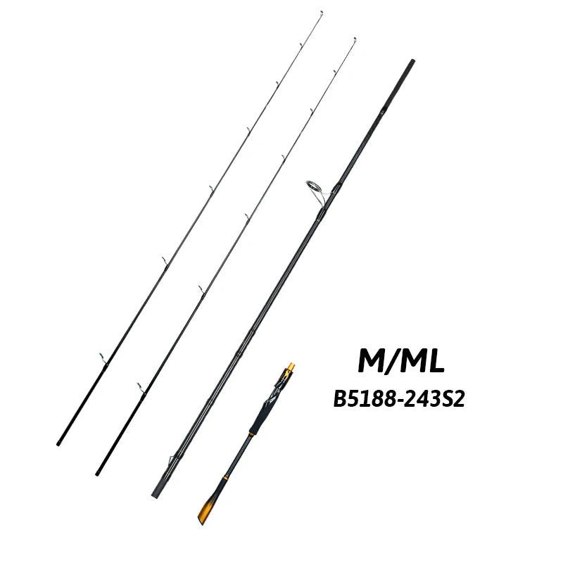 BIUTIFU Spinning Casting 2Tips Fishing Rods 1.8m 1.98m 2.1m 2.25m 2.4m 2.55m 2.7m Fuji Guide 2 Sections T1000 Carbon Baitcasting 7-80g Lure Bass Pike Fast Surf Pole