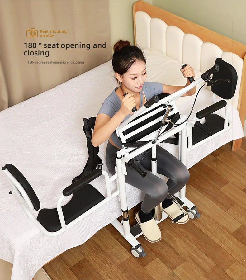 Patient Lift Chair, Metal Adjustable Height Transport Wheelchair, Elderly Transfer Lift, Home Nursing Toilet Transfer Chair