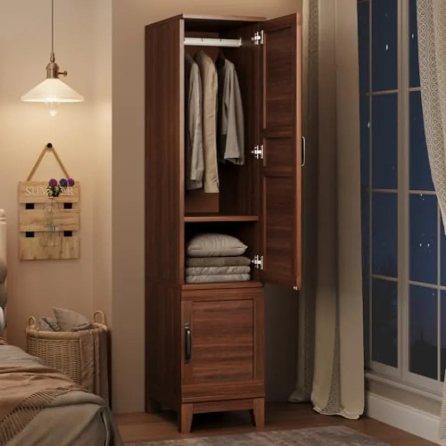 Armoire Wardrobe Closet with 2 Doors Wooden Wardrobe Cabinet with Hanging Rod 72 in Narrow Tall Clothing Armoire Cabinet with 1
