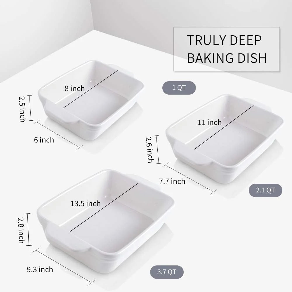 Ceramic Baking Dish Set Rectangular Casserole Dish Set Lasagna Pan Baking Pans Set for Cooking Cake Dinner Kitchen 3 Piece