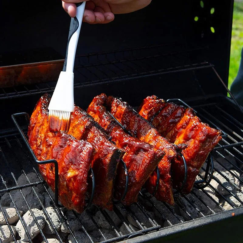 1PC BBQ Rib Racks Non-Stick Coated Steel Roasting Barbecue Meat Roasting Grilling Stand Holds 4 Rib Rack For Gas Grill