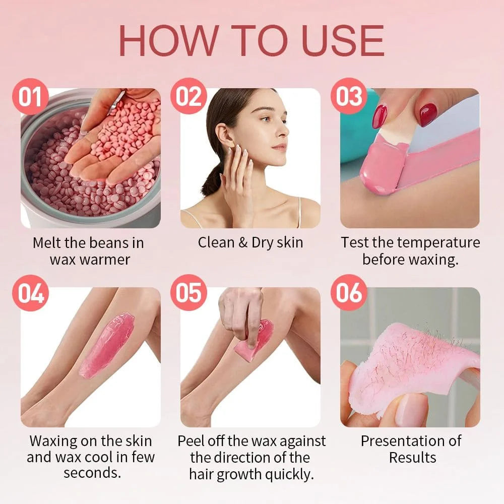 Wax Kit Pink Hair Removal Waxing Kit For Women Men Hot Wax Warmer Pot For Face, Eyebrow, Body, Brazilian, Bikini, Waxing Machine