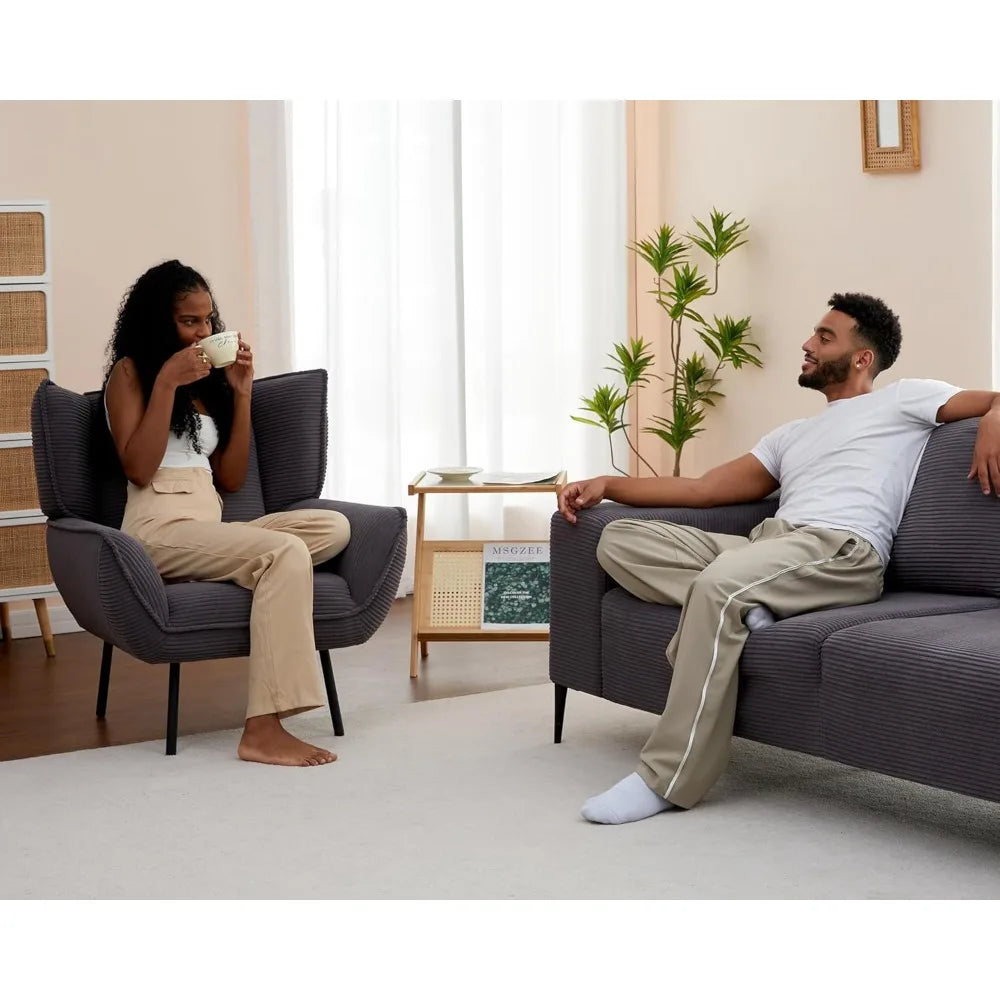 Accent Chair- Upholstered Living Room Chairs with High Wingback, Grey Reading Armchair for Bedroom, Customized