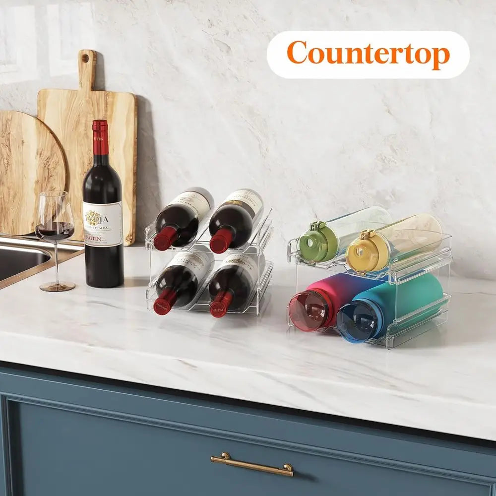 Stackable Plastic Wine Rack for Refrigerator, Cabinet, or Countertop - Holds 4 Bottles, Ideal for Kitchen Storage