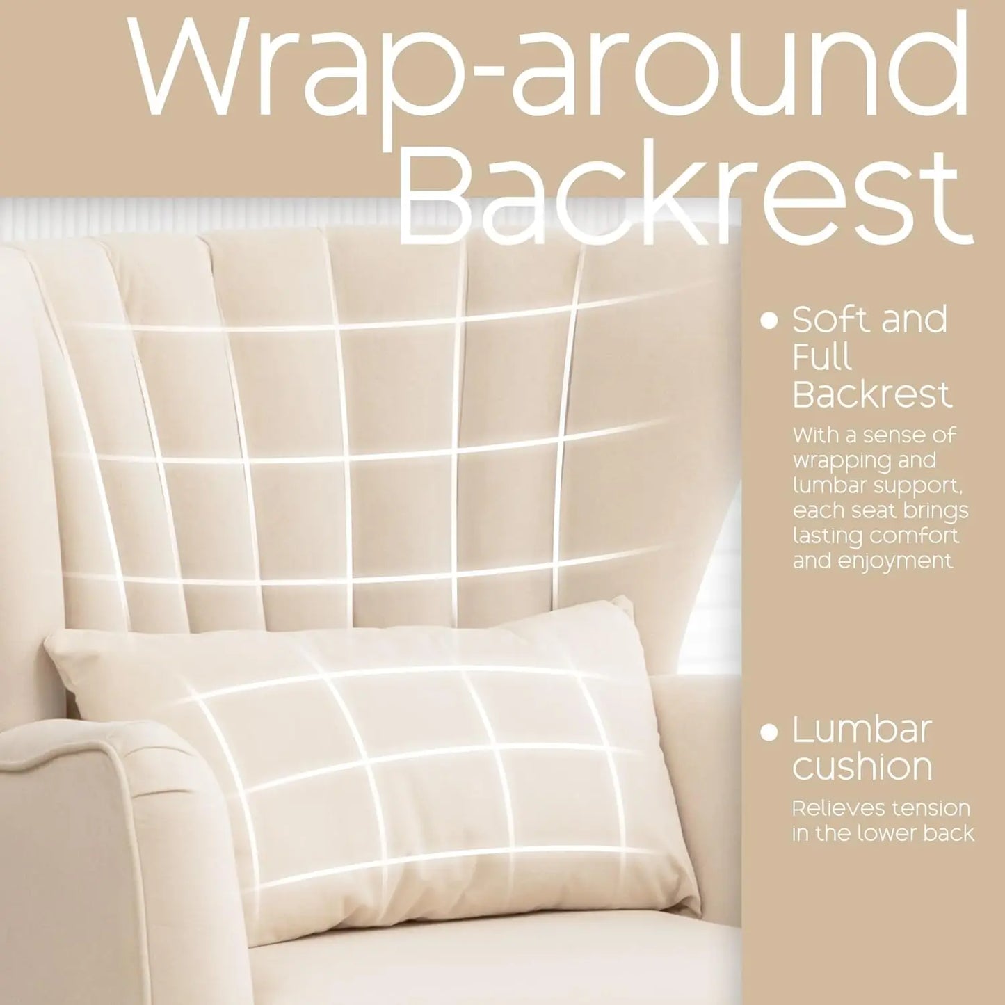 Beige Wingback Armchair Upholstered Reading Chair Bedroom Living Room Small Spaces with Pillow Customized