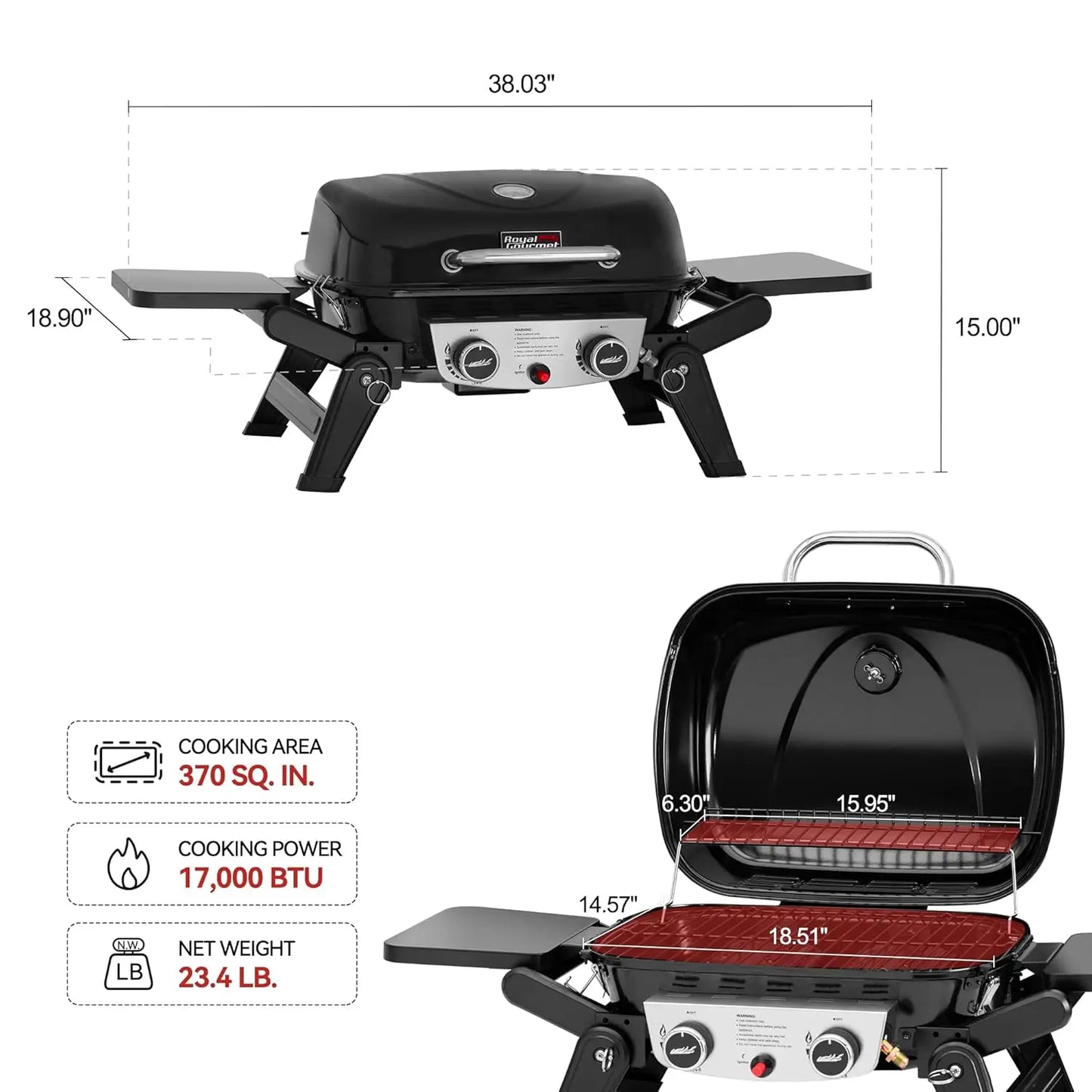 2-Burner Portable Propane Gas Grill Foldable Side Tables Legs Warming Rack Outdoor Travel Picnic Tailgate Camping, Custom