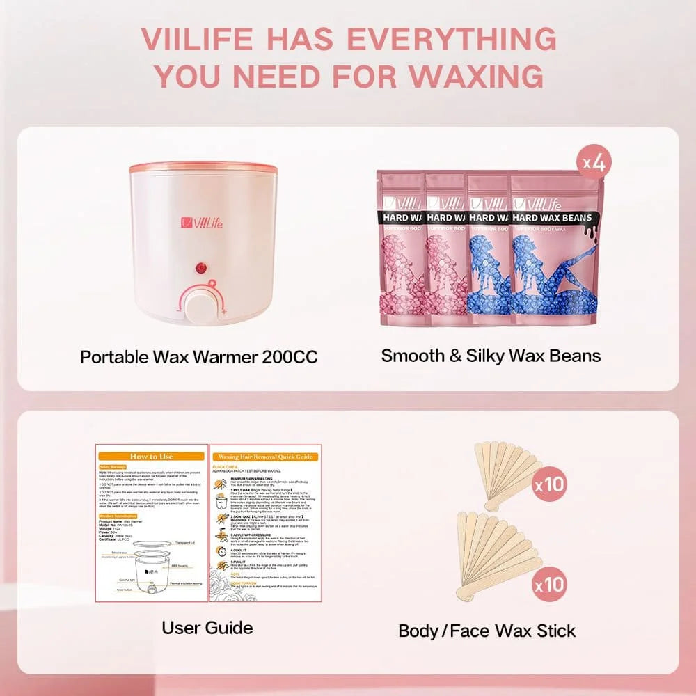 Wax Kit Pink Hair Removal Waxing Kit For Women Men Hot Wax Warmer Pot For Face, Eyebrow, Body, Brazilian, Bikini, Waxing Machine