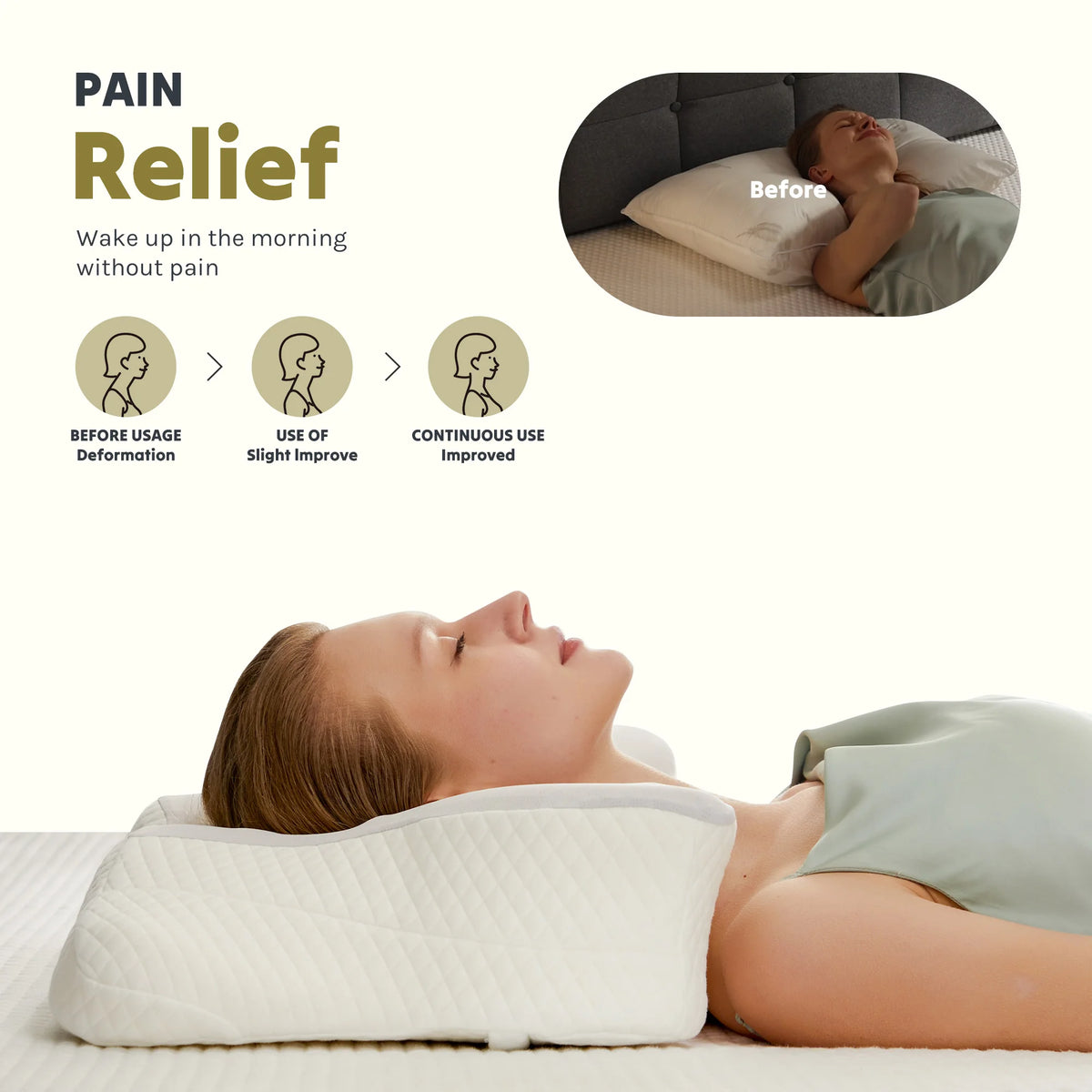 MCQ Ergonomic Cooling Memory Foam Neck Pillow Washable Cover