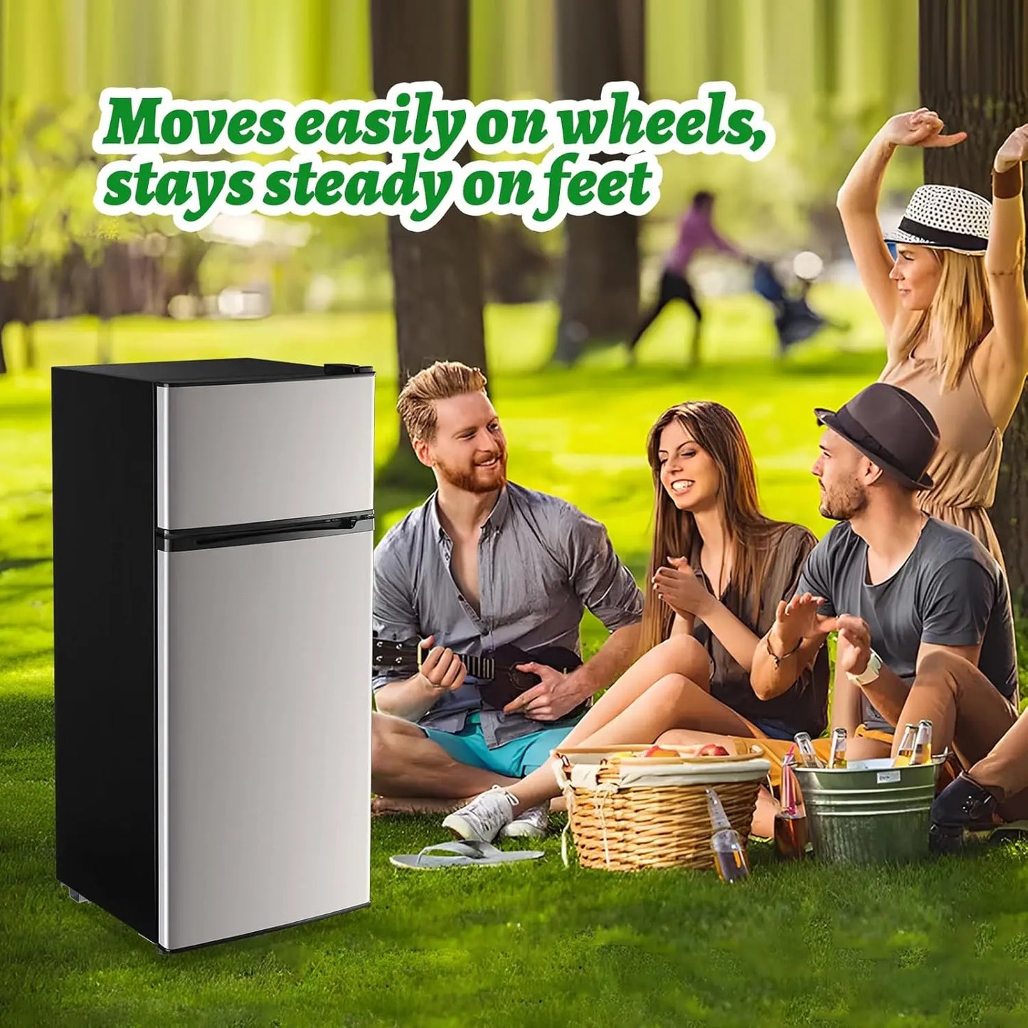 4.5Cu.ft Refrigerator with Freezer Two Door Fridge with Removable Glass Shelves, Crisper Drawer & Extra, Customized