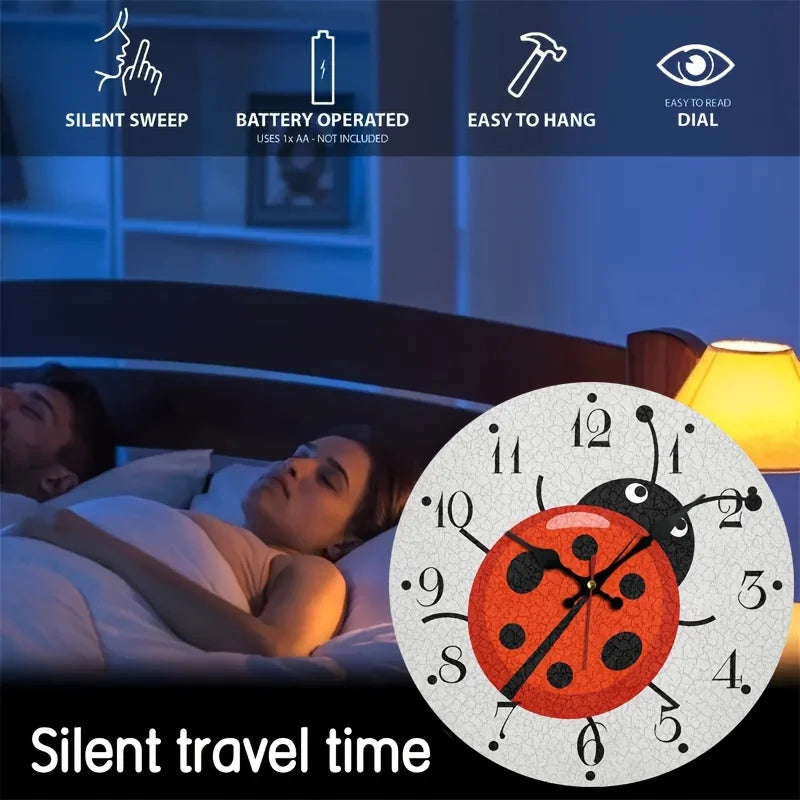 One Pack Animal Ladybug Pattern Decorative Hanging Clock, No Ticking, Silent Hanging Clock, Decorate Living Room, Bedroom, Offic