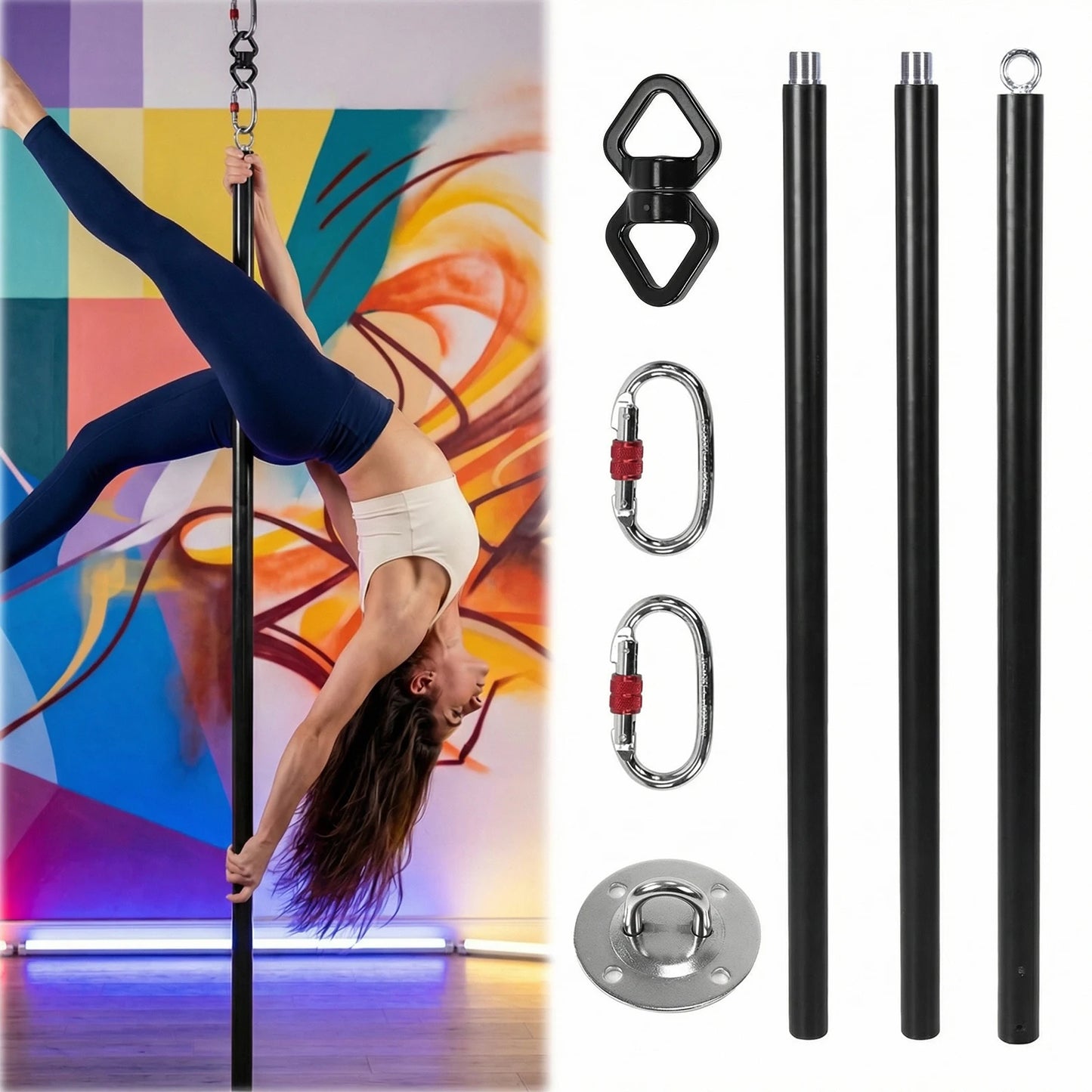 3m Stripper Pole Adjustable Height Portable Fly Dance Pole Removable Fitness Stripping Pole Aerial Equipment for Home Gym Bar