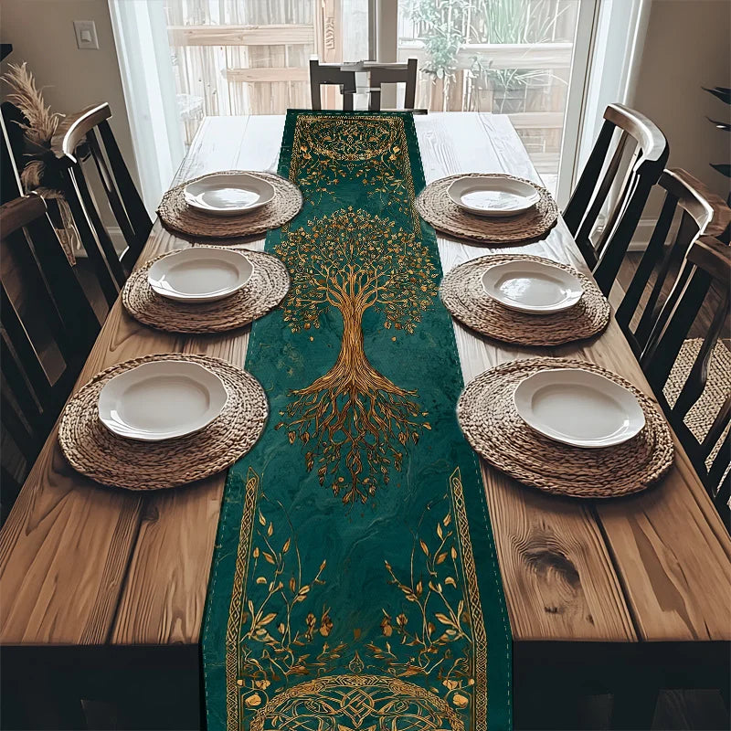 Artistic Celtic Knot Tree Of Life Linen Table Runner