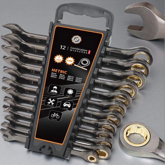Fixed Head Ratchet Wrench Set, High-Quality Chrome Vanadium Steel Material, 72-Tooth Flexible Ratchet, 180 ° Mobile Head, Rust-Resistant Chrome Plated, Suitable for Car Repair, Home Repair, and Mechanical Maintenance.