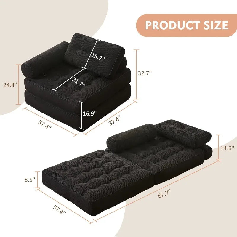 Plus Futon Sofa Bed for Small Spaces, Floor Couch with Armrest, Folding Sofa Couch, Convertible Sleeper Chair Bed with Pillow