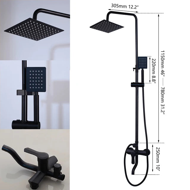 Wall Mounted Rainfall Shower Kit With Three Way Mixer