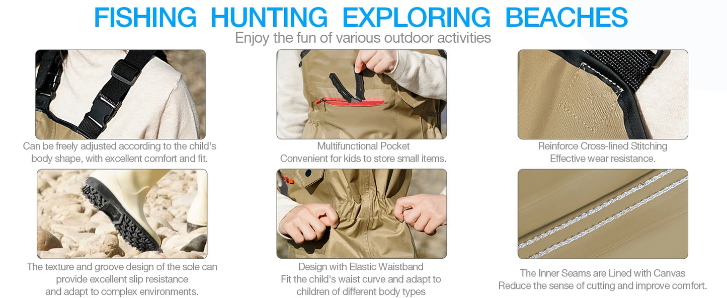 Ghosthorn Chest Waders for Kids Waterproof Youth Waders for Hunting Fishing Waders with Boots nylon Waders for Children