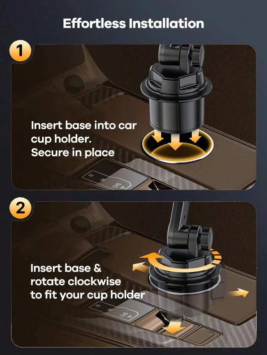 2-In-1 Universal Car Cup Holder Expander With Phone Holder, Adjustable Height And Angle, 360° Rotatable, Non-Slip Design