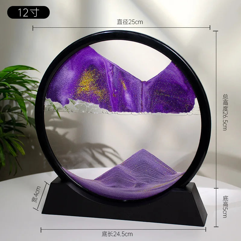 7/12inch Moving 3D Sand Art Picture Round Glass Hourglass Deep Sea Sandscape In Motion Display Flowing Sand Frame For home Decor