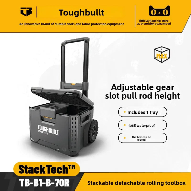 New Design TOUGHBUILT All-in-One Tool Box, Waterproof Stackable Rolling Storage Case for Electrician, Camping, Vehicle & Repair