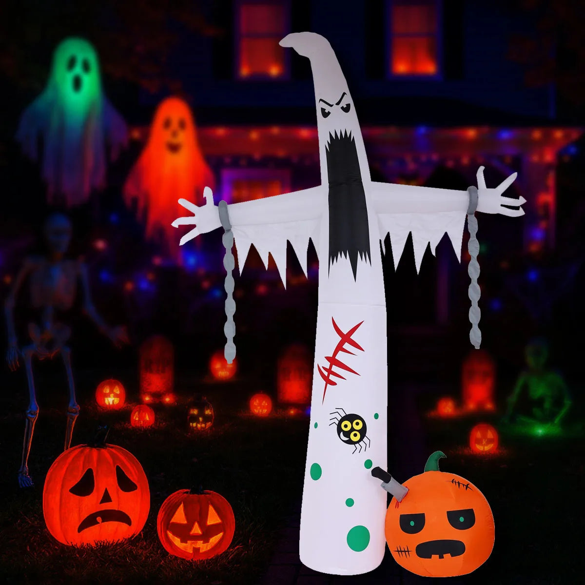 Halloween Inflatable Ghost Pumpkin Black Cat Spider Decoration with LED Lights for Home Yard Lawn Indoor and Outdoor Decoration