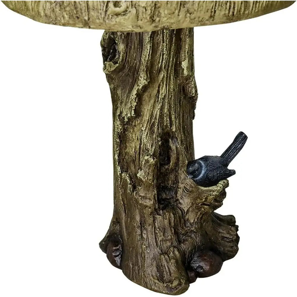 SunJet 24.4 Inch Heigh Wood-Concrete Bird Bath with Decorative aux Bird – birdbath Rustic & Long-Lasting Design, Enhances Garden