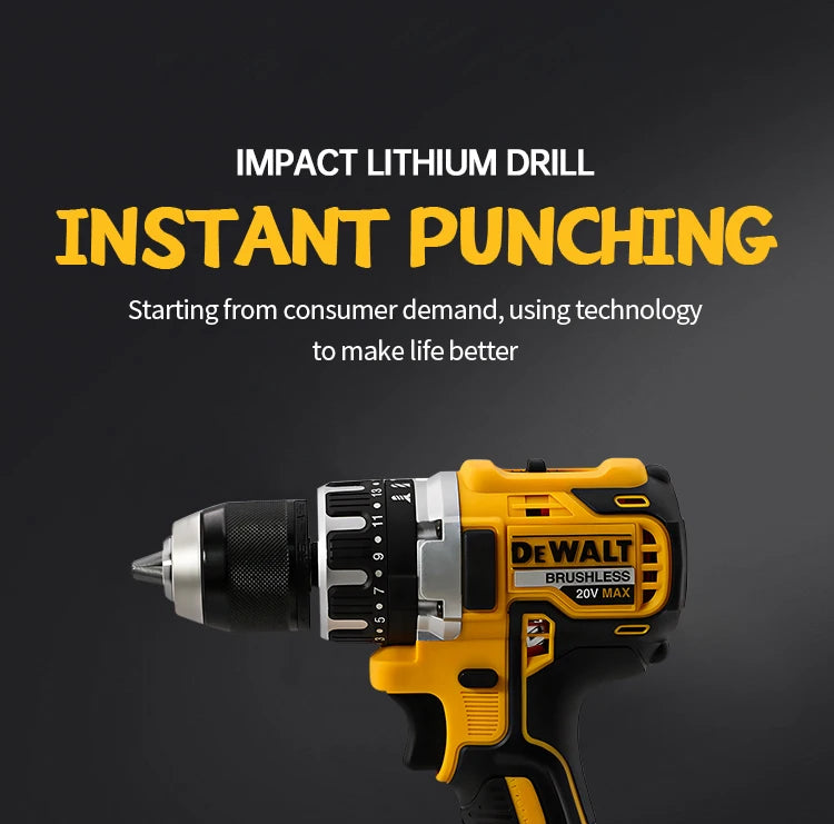 Dewalt DCD796 Compact Cordless Brushless Impact Drill LED Light Powerful Multi-functional Electric Power Tool 20V Battery