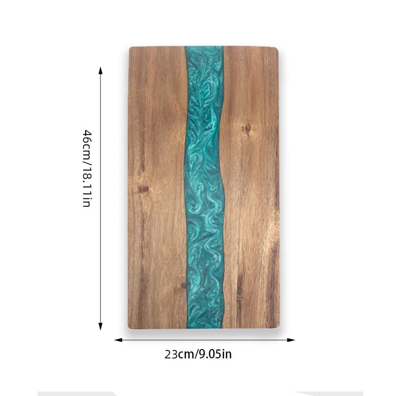 Expoxy Resin Blue River Pattern Charcuterie Board for Bread Vegetable Fruit Meat Acacia Wood Decorative Board Challah Board