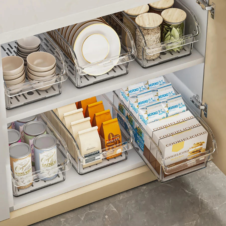 Clear Fridge Organizer, Refrigerator Organizer Bins with Handle, Freezer, Kitchen Cabinet, Pantry Organization, Fridge Organizer