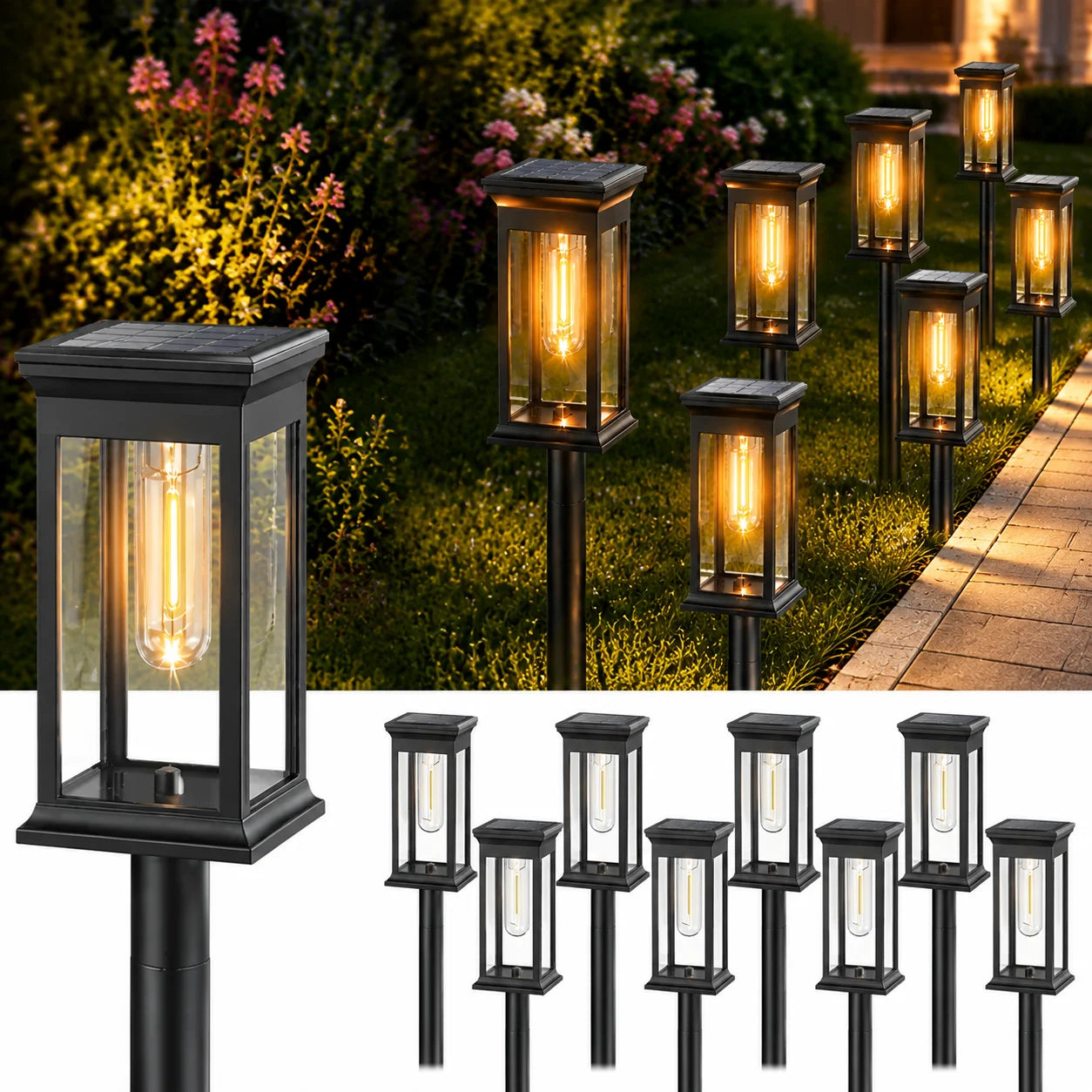 Solar Led Pathway Lights Automatic Waterproof Garden Decor
