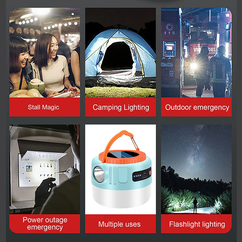 1/2X Powerful Solar LED Camping Lamp Waterproof Portable Lanterns Emergency Lights For BBQ Hiking USB Rechargeable Tent Lanterns