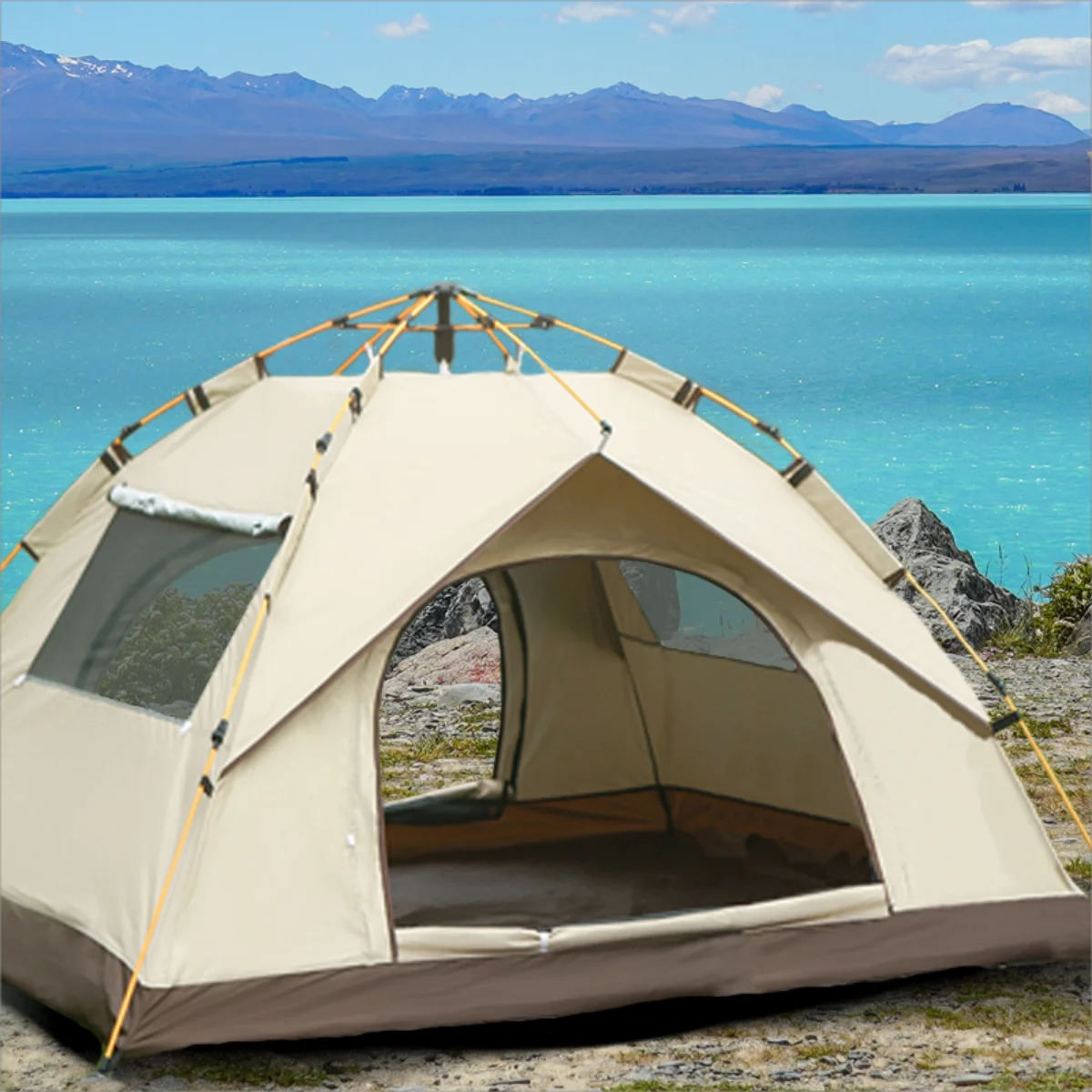 Outdoor Sunshade Camping Tent With Dual Doors And Windows