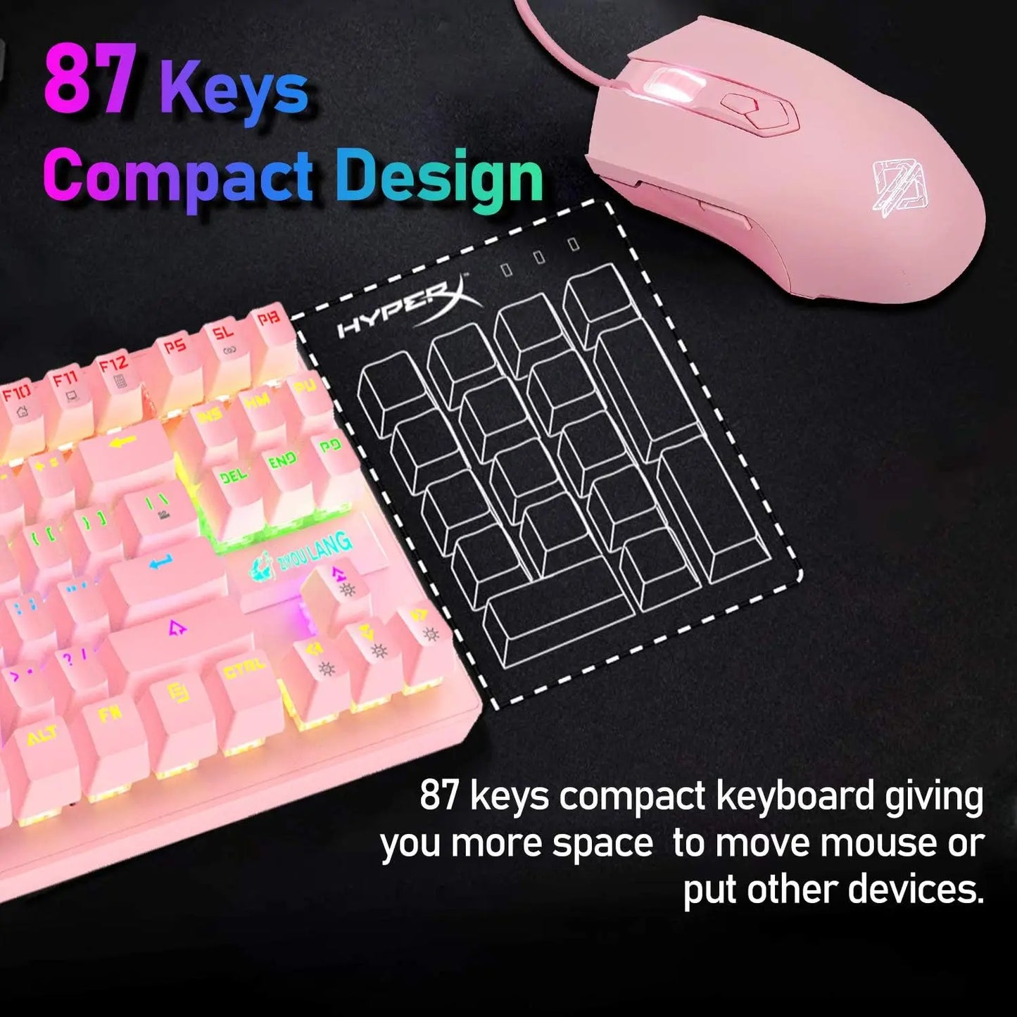 MAMBASNAKE x ZIYOU LANG Wired K2 Pink blue Switch gaming keyboard and mouse set gaming keyboard and mouse set Mini 87 Keys