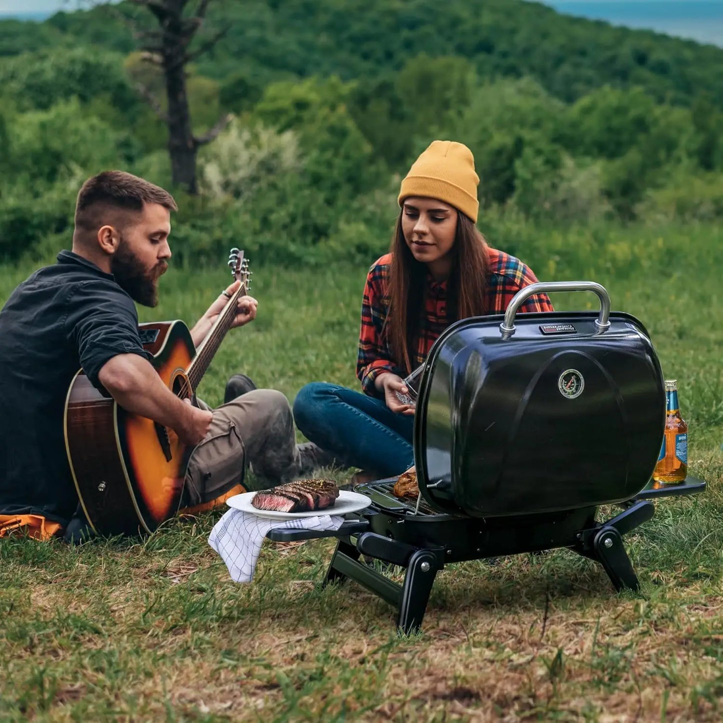 2-Burner Portable Propane Gas Grill Foldable Side Tables Legs Warming Rack Outdoor Travel Picnic Tailgate Camping, Custom