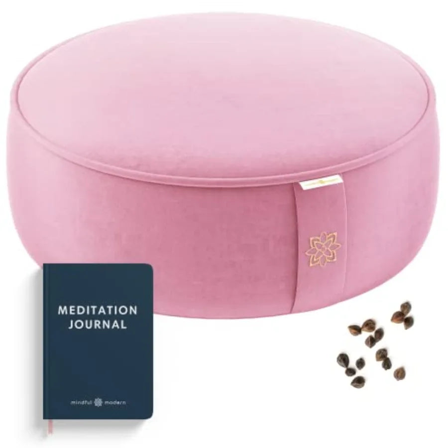 Velvet Meditation Cushion Luxe Zafu Yoga Floor Pillow Seat Posture Support Buckwheat Hull Filled Large Round Cushion with Remov